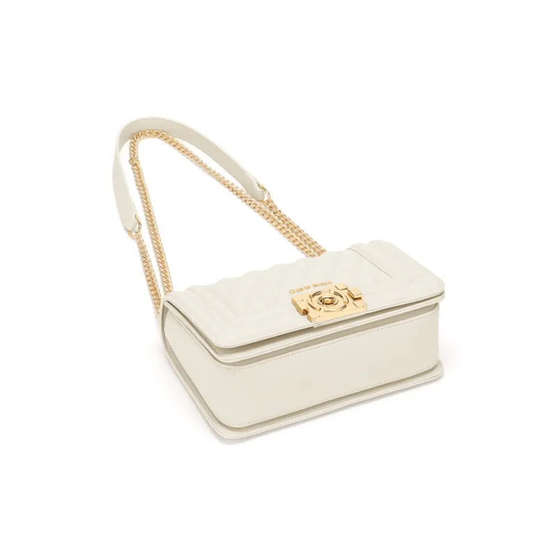 Simvay Clos Cow Leather With Synthetic Leather Small Square Shoulder Bag Regular Women's Black/White-12