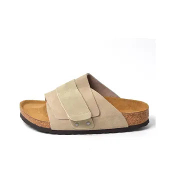 Boku Cork Sole Leather Patchwork Slip Resistant Abrasion Resistant Slide Slippers Unisex Gray