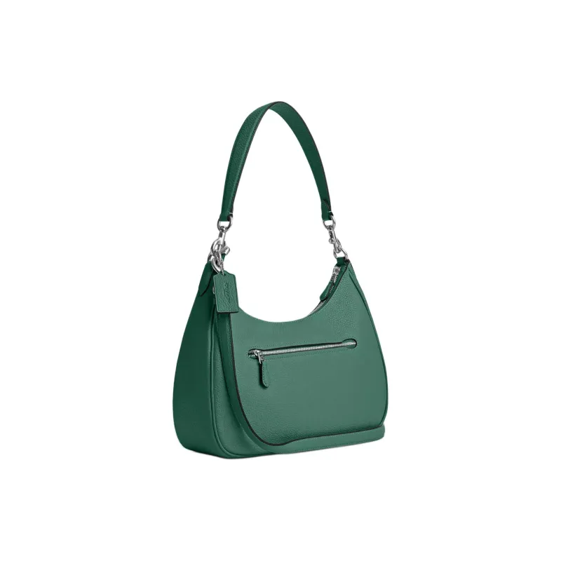 COACH Teri Pebbled Leather Crescent Bag, Shoulder Bag, Handbag, Shoulder Bag Tubas Women's Silver & Bright Green-1