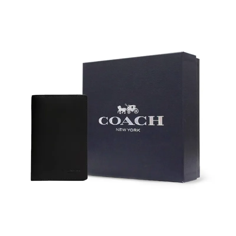 COACH Calfskin Card Holder, Wallet Unisex Black-7
