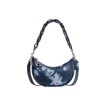 COACH Mira Smooth Leather Handbag Shoulder Bag Medium Size Women's Light Antique Nickel With Night Marine Blue