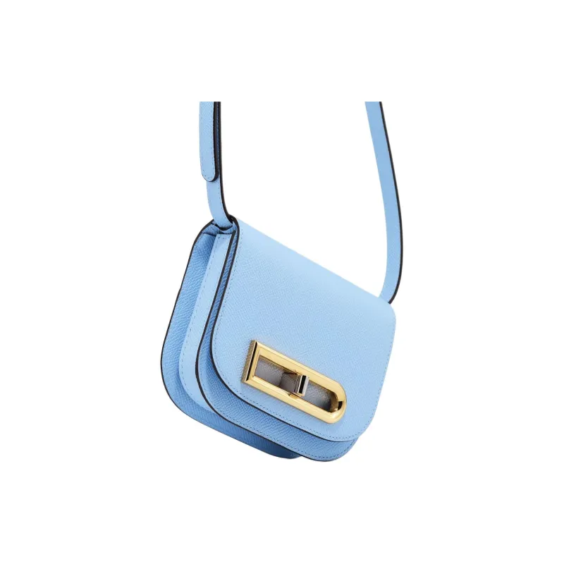 Delvau Shiny Grained Alpina Calfskin Shoulder Bag Crossbody Bag Mini Women's Light Blue-3