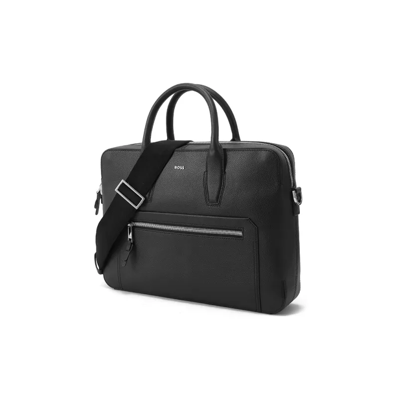 HUGO BOSS Cow Leather Briefcase, Shoulder Bag, Crossbody Bag, Handbag Men's Black-1