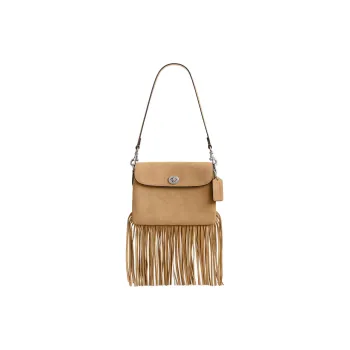 COACH 1964 Fringe Suede Tassel Bag Shoulder Bag Women's Silver & Peanut Butter