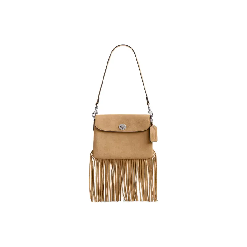 COACH 1964 Fringe Suede Tassel Bag Shoulder Bag Women's Silver & Peanut Butter-0