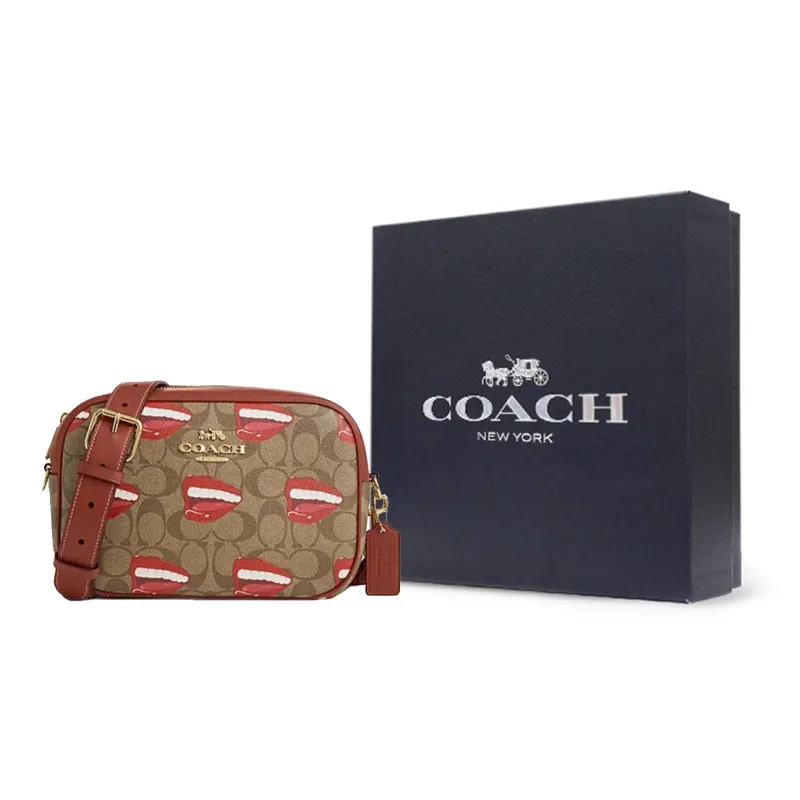 COACH PVC With Skin Camera Bag, Shoulder Bag, Crossbody Bag Trumpets Women's Brown & Red-7