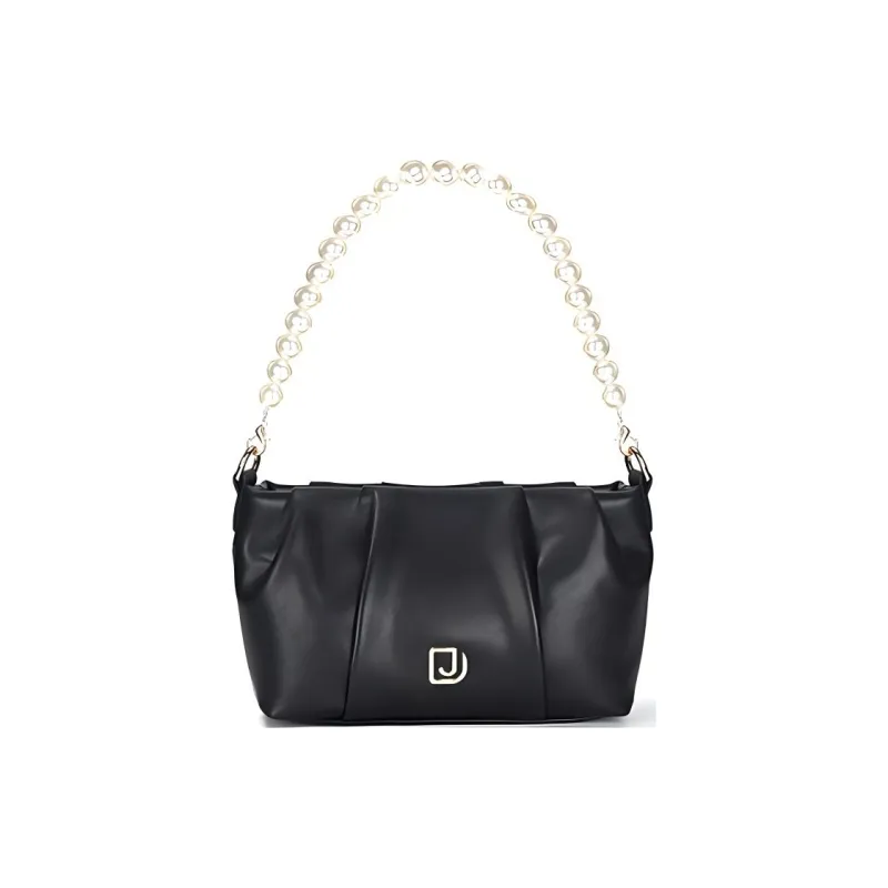DEERE JACK Cow Leather Shoulder Bag, Cloud Bag, Handbag, Shoulder Bag, Crossbody Bag Medium Size Women's Black/White-0