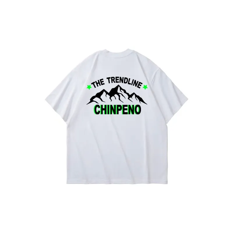 Chinpeno Brand Logo Letter American Loose Fit Drop Shoulder Crew Neck Breathable Short Sleeved T Shirt Unisex-1