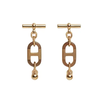 HERMES Horn Metal Brass Gold Plated Earrings Unisex Gold