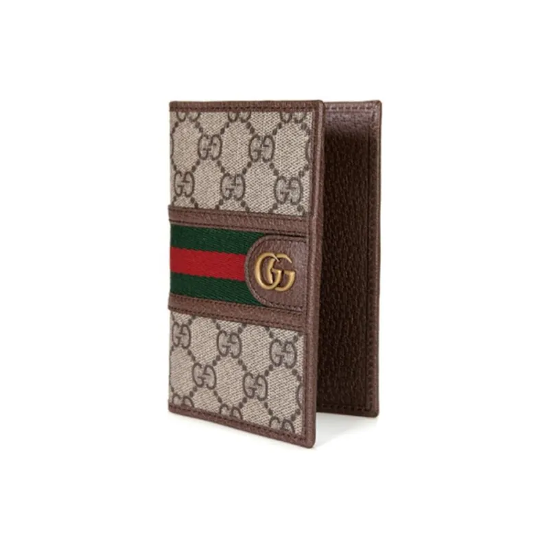 GUCCI Ophidia Leather Paneled Canvas Passport Holder, Wallet Unisex Ebony-1