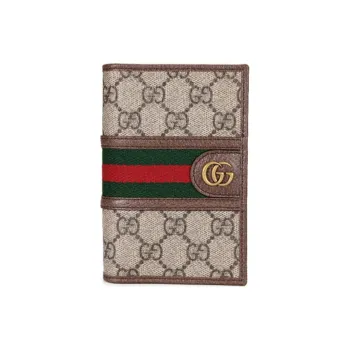 GUCCI Ophidia Leather Paneled Canvas Passport Holder, Wallet Unisex Ebony