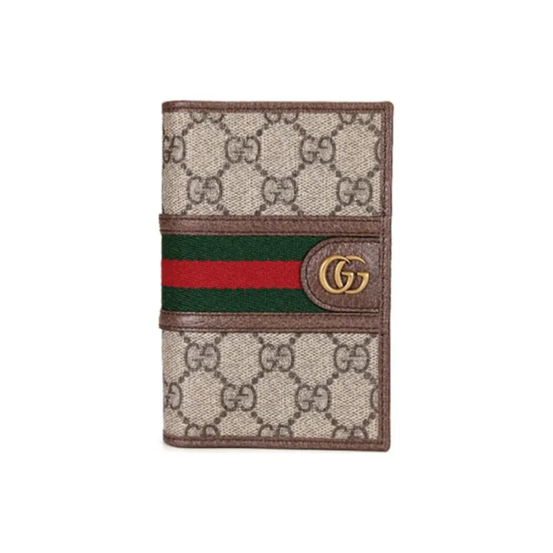GUCCI Ophidia Leather Paneled Canvas Passport Holder, Wallet Unisex Ebony-0