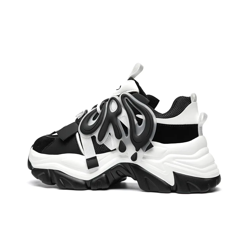 ORD Panda Collection Anti-Slip Wear-Resistant Breathable Lightweight Low-Top Chunky Sneakers Unisex Black White 6cm-7
