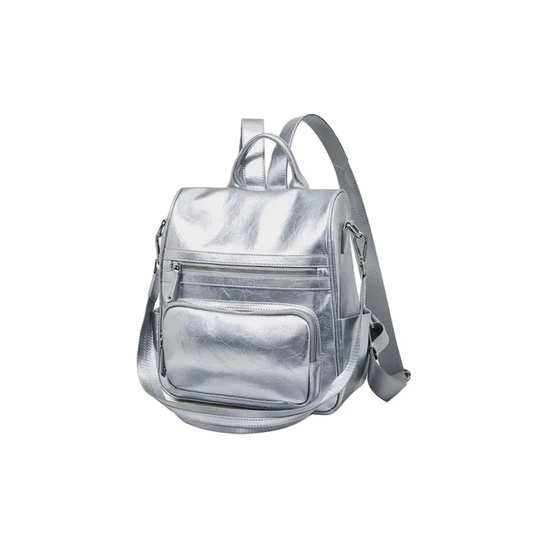 Marino Orlandi Synthetic Leather Premium Commuter Casual Backpack Women's Silver-2