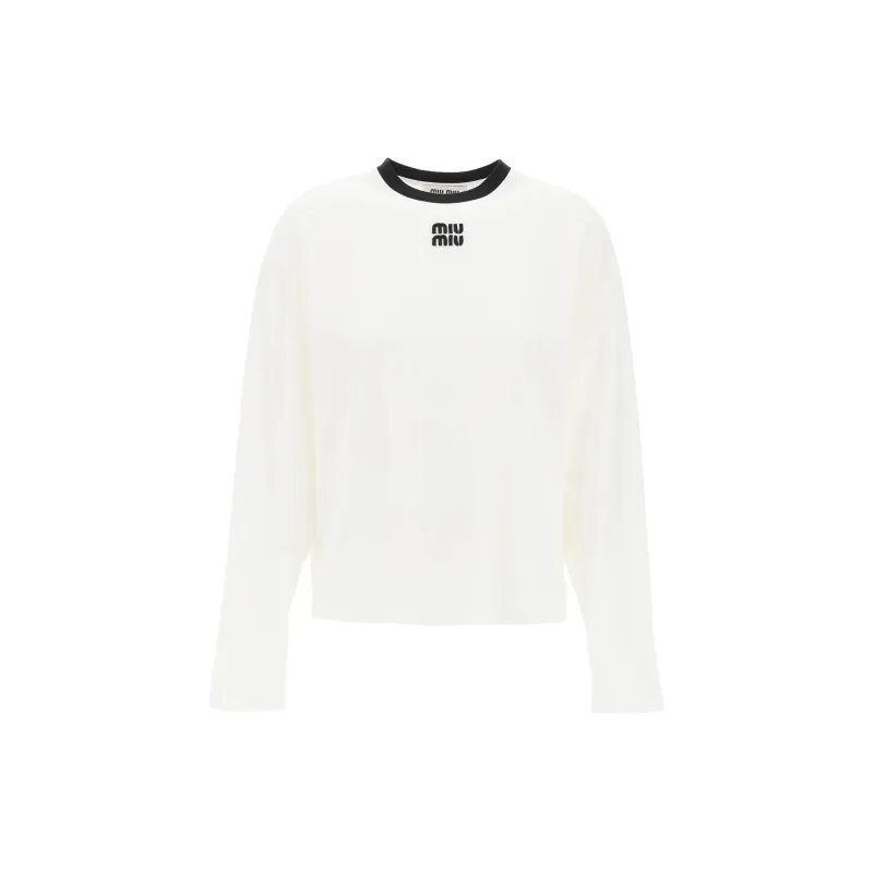 MIU MIU SS24 Drop Shoulder Sleeve T Shirt Women's White-2