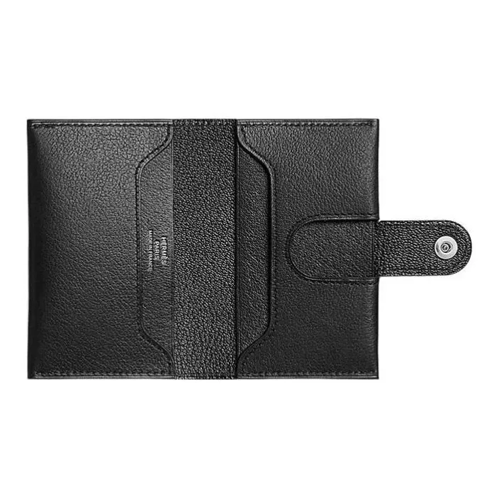 HERMES Evergrain Calfskin Card Holder Men's Black-2