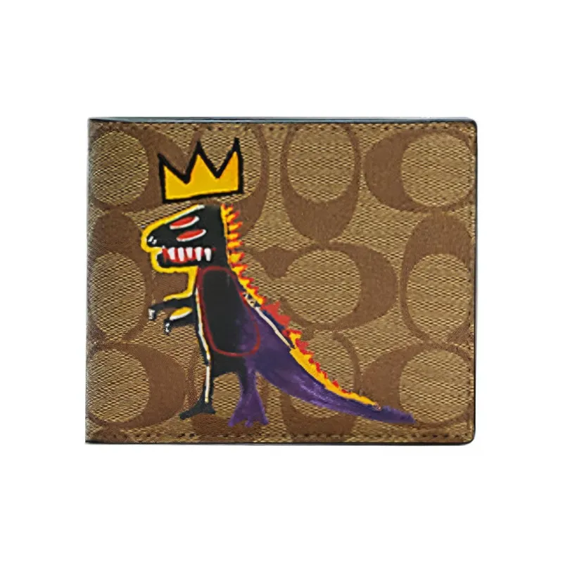COACH Basquiat Collaboration 3 IN 1 Wallet Canvas With Leather 3 in 1 Card Holder Wallet Men's Brown-0