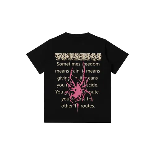 YOUSHIQI Spider Graffiti Letter Print Unisex T-shirt