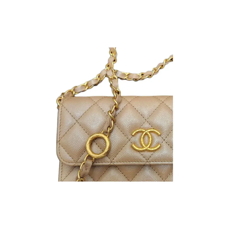 CHANEL Grained Calfskin Shoulder Bag Crossbody Bag Unisex Caramel-3