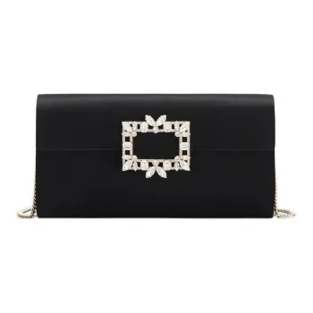 Roger Vivier Silk Satin Envelope Bag Clutches Shoulder Bag Crossbody Bag Regular Women's Black