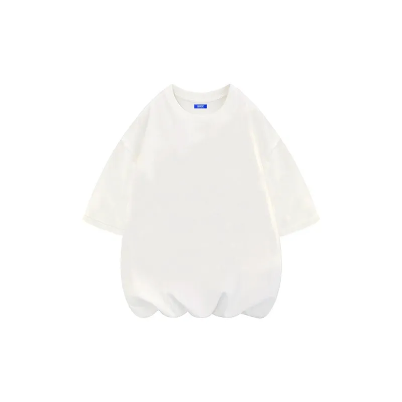 FAVEPOP Loose Fit Casual 100% Cotton Off The Shoulder Crew Neck Short Sleeved T Shirts Unisex-0
