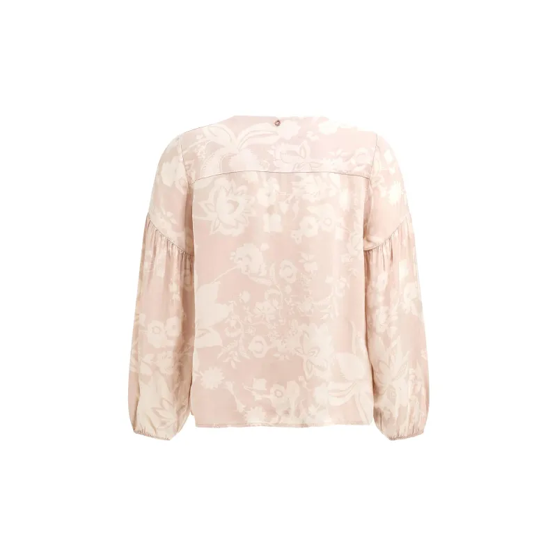 GUESS Floral Print Blouse T-Shirt Women's Ecru-1