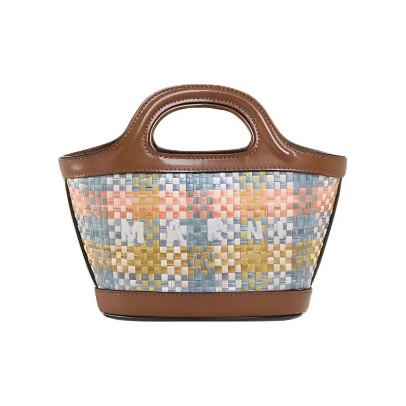 MARNI TROPICALIA Raffia With Leather Handbag Shoulder Bag Crossbody Bag Extra Mini Women's Brown-0