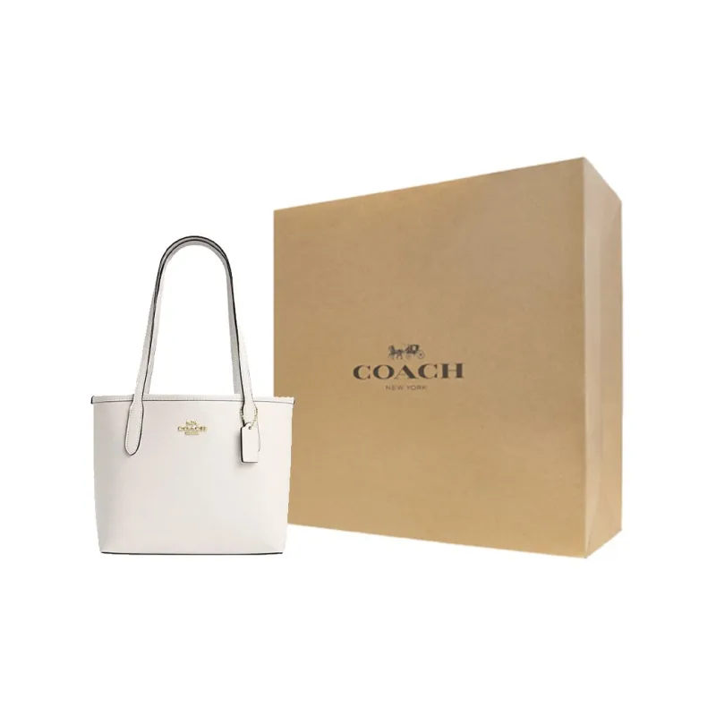 COACH City Cow Split Leather Tote Bag Shopping Bag Handbag Shoulder Bag Women's Chalk White-5