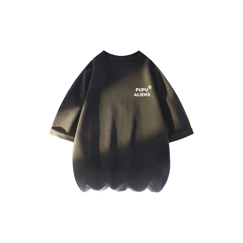 PUPU ALIENS Drop Shoulder Sleeve T-Shirt Unisex Black-1
