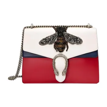GUCCI Dionysus Leather Shoulder Bag, Crossbody Bag Medium Size Women's White/Red/Dark Blue