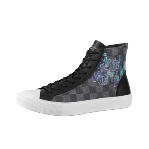 LOUIS VUITTON Tattoo Skateboard Shoes Men High-Top Black/Gray/Blue