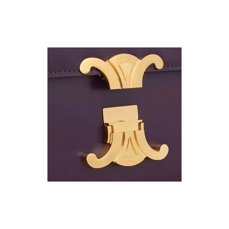 CELINE Triomphe Arc De Triomphe Shiny Cow Leather Shoulder Bag, Crossbody Bag Women's Candy & Dark Purple-4