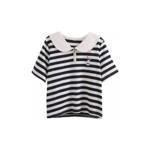 Olrain T-Shirts Women's Black/White Stripes