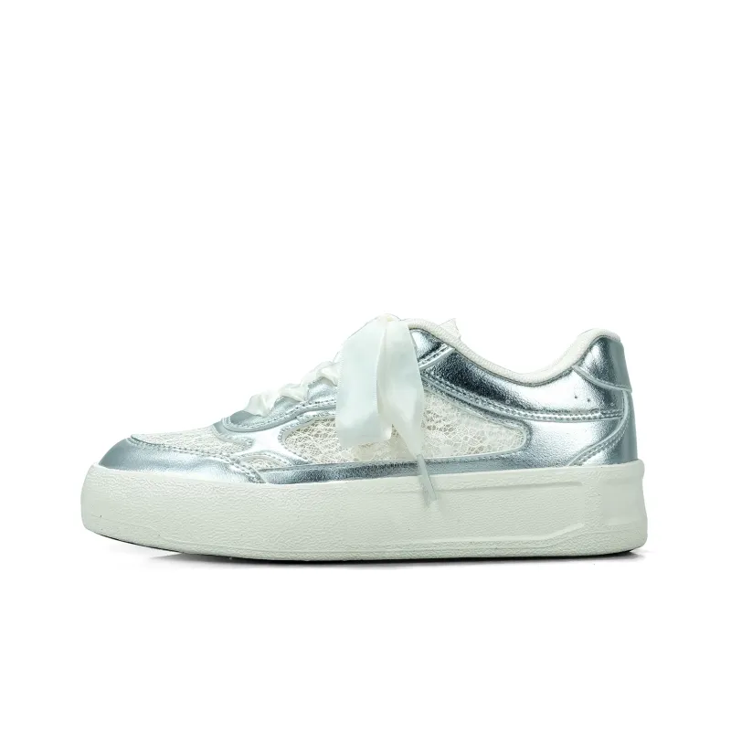B10CROWN Lightweight And Breathable Low Top Skateboard Shoes Women's Silver-0