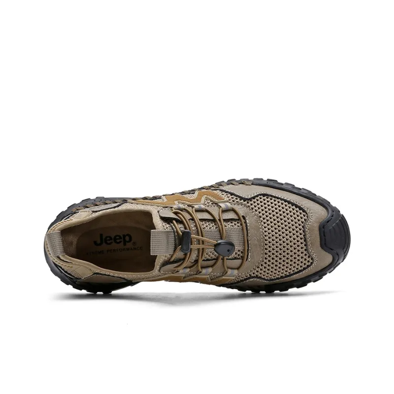 Jeep Cushioning Rebound Wear Resistant Lightweight Breathable Slip Resistant Low Top Hiking Trekking Shoes Men's Khaki-3