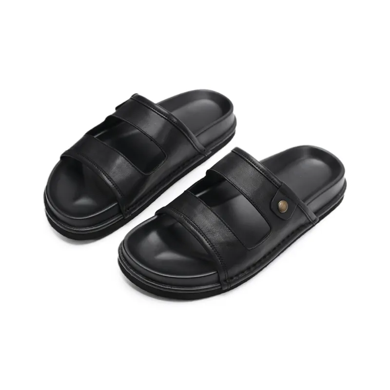 Voguhomme Rubber Sole Cut Out Slip Resistant Slide Slippers Men's Black-2