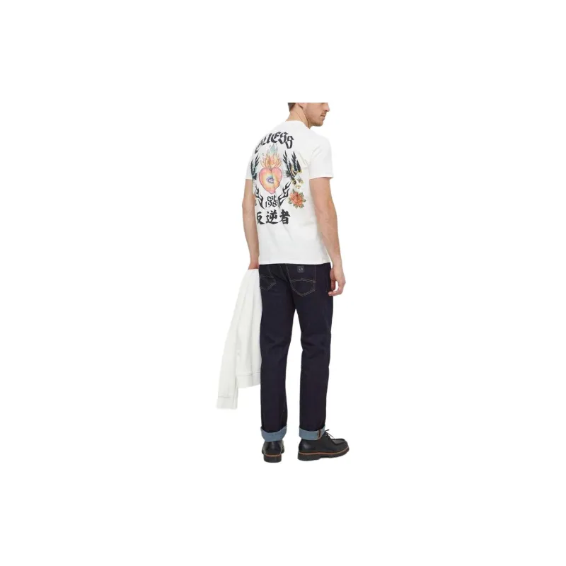 GUESS Washed Print Tee T-Shirt Men's White-2