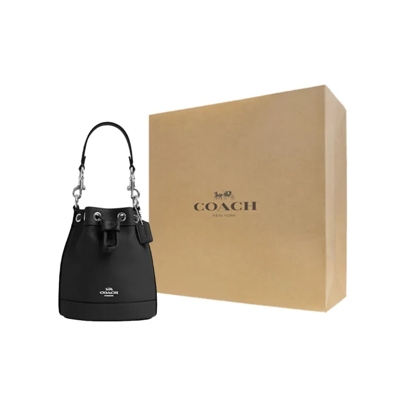 COACH Cow Leather Bucket Bag, Handbag, Shoulder Bag, Crossbody Bag Mini Women's Silver & Black-8