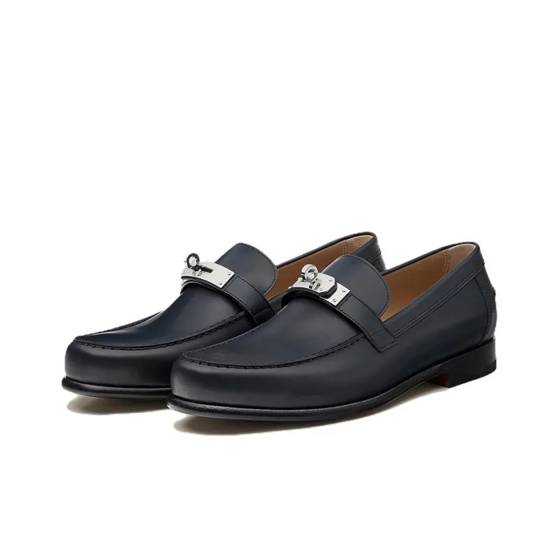HERMES Destin Mokasin Shoes Men's Dark Blue-2