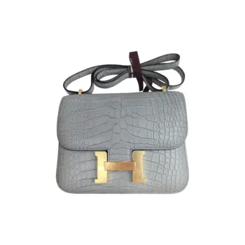 HERMES Constance Matte Crocodile Leather Kangkang Shoulder Crossbody Bag Women's 0V Crystal Gray
