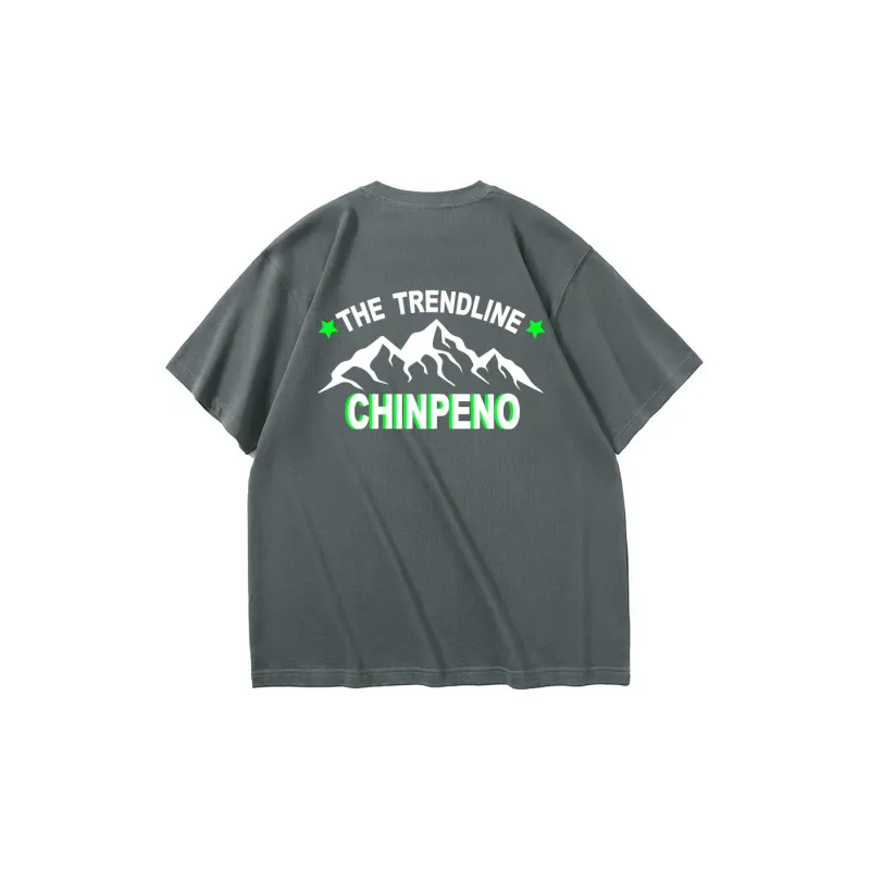 Chinpeno Brand Logo Letter American Loose Fit Drop Shoulder Crew Neck Breathable Short Sleeved T Shirt Unisex-7