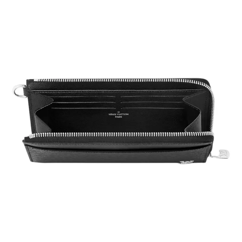 LOUIS VUITTON Zippy Coniferous Forest Leather Portable Clutch Wallet Men's Black-7