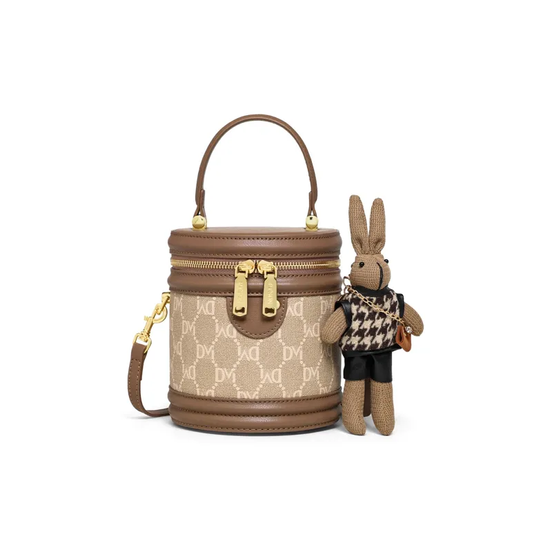 PT'SON Synthetic Leather Bucket Bag Handbag Shoulder Bag Crossbody Bag Regular Women's Khaki-1
