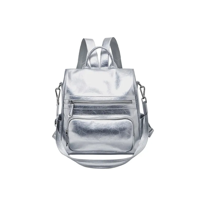 Marino Orlandi Synthetic Leather Premium Commuter Casual Backpack Women's Silver-1