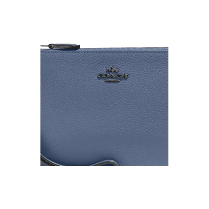 COACH Wristlet Leather Clutch Coin Purse Wrist Bag Small Size Women's Haze Blue-4