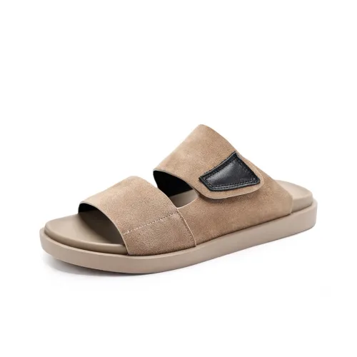 Voguhomme Rubber Sole Fringe Slip Resistant Slide Slippers Men's Beige