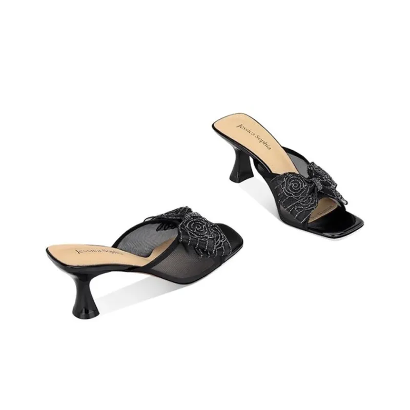 JESSICA SOPHIA Rubber Sole Rhinestone Slip Resistant Abrasion Resistant Slide Slippers Women's Black-1