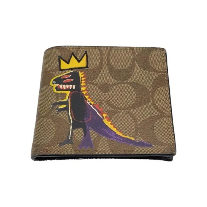 COACH Basquiat Collaboration 3 IN 1 Wallet Canvas With Leather 3 in 1 Card Holder Wallet Men's Brown-5