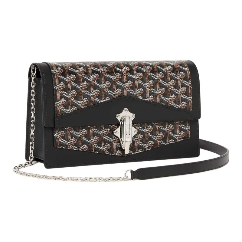 GOYARD Goyardine Canvas With Cervon Calfskin Shoulder Bag Crossbody Bag Women's Black-1