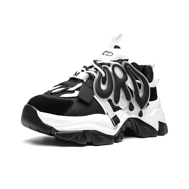 ORD Panda Collection Anti-Slip Wear-Resistant Breathable Lightweight Low-Top Chunky Sneakers Unisex Black White 6cm-9